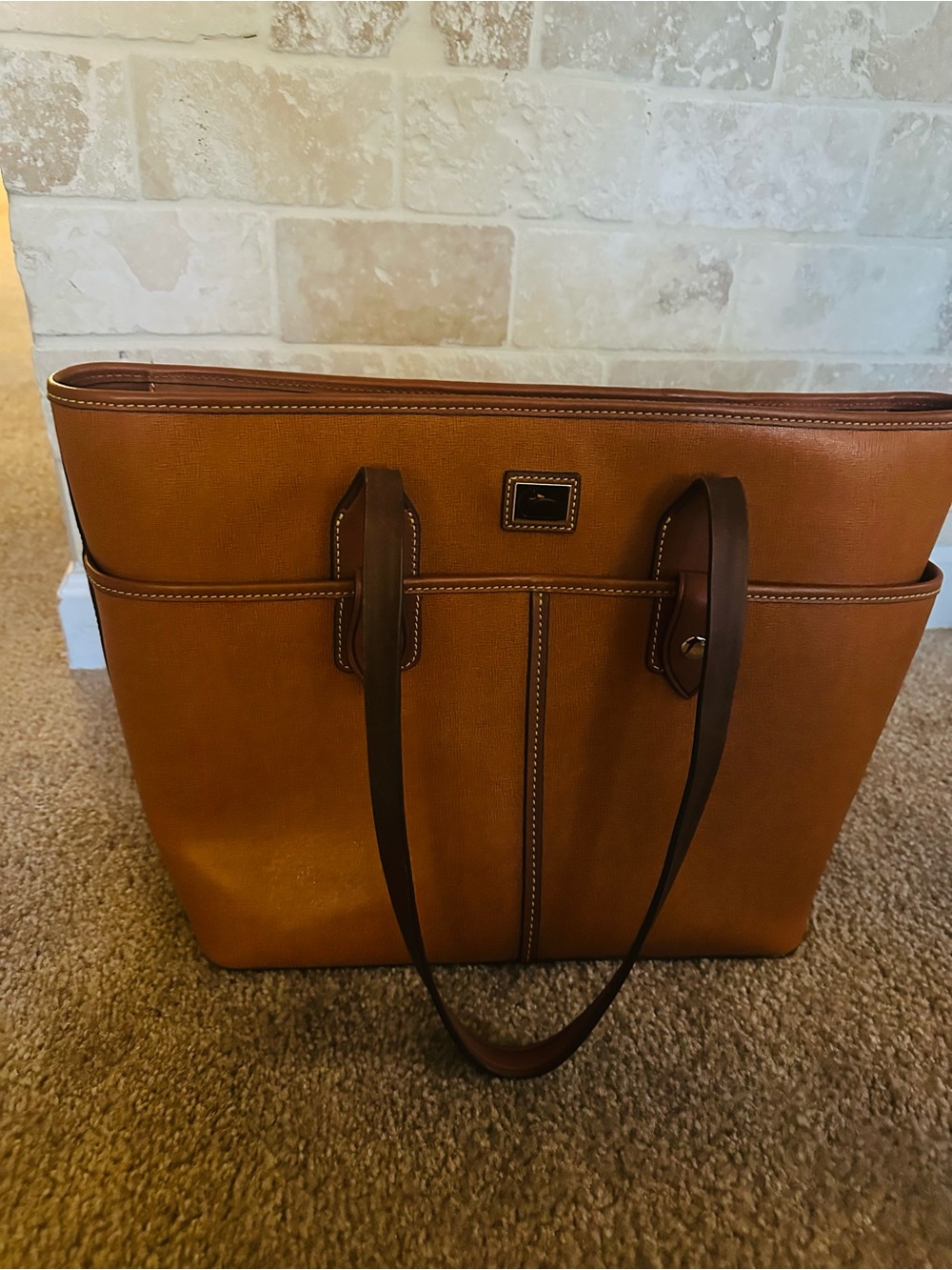 Dooney & Bourke Tan and Dark Brown Leather Laptop Tote